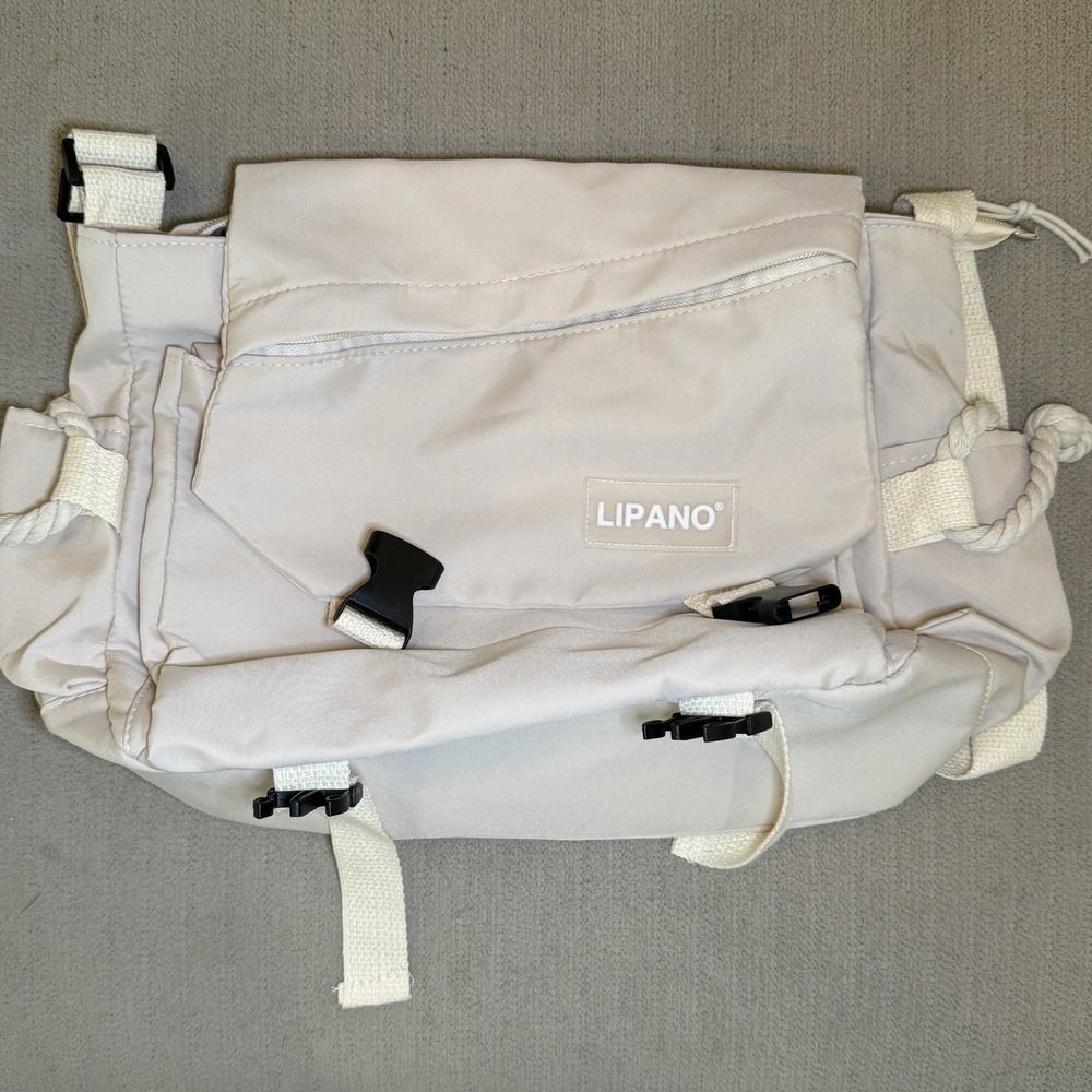 Lipano Beige Messenger Bag Rope Detail Casual Travel School Daypack Bag